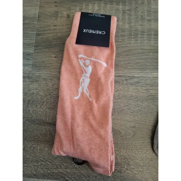 Cremieux Lot of 2 Italian Yarn Orange Brown Novelty Golf Dress Socks NEW - Picture 5 of 6